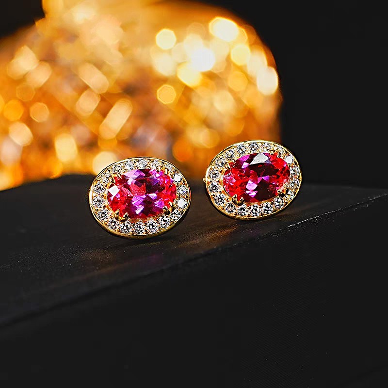 2025 Choucong Ins Top Sell Stud Earrings Elegant Stunning Simple Fine Jewelry Pure 100% S925 Sterling Silver Oval Pink Moissanite Diamond 18K Gold Ear