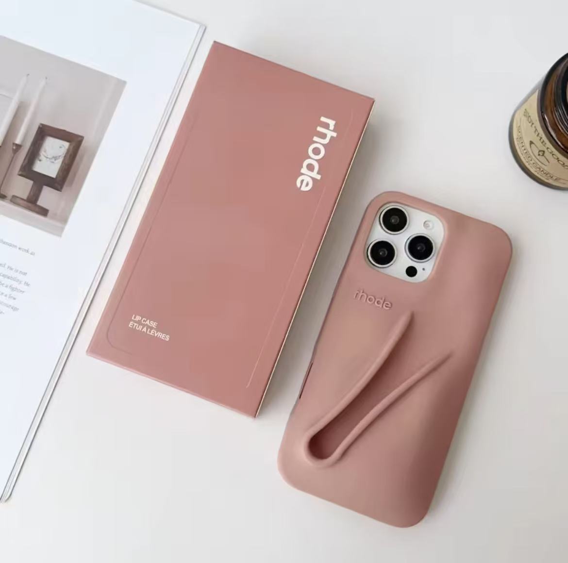 Hot Rhode Lip Gloss Silicone Phone Case for iPhone 11 12 13 14 15 16 Pro Max 16E Cases With Box Lip Gloss Holder Lipstick Design