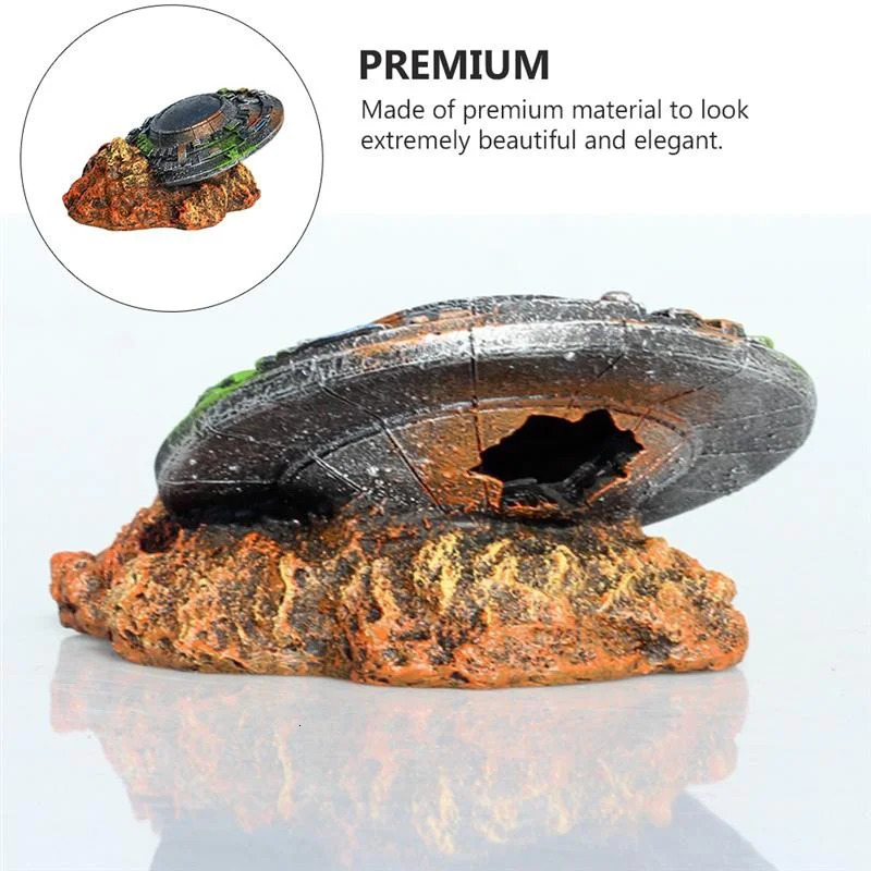 1Pc Emulation UFO Wreck Aquarium Landscaping Decorations Spaceship Resin Craft Fish Tank Ornament 250604