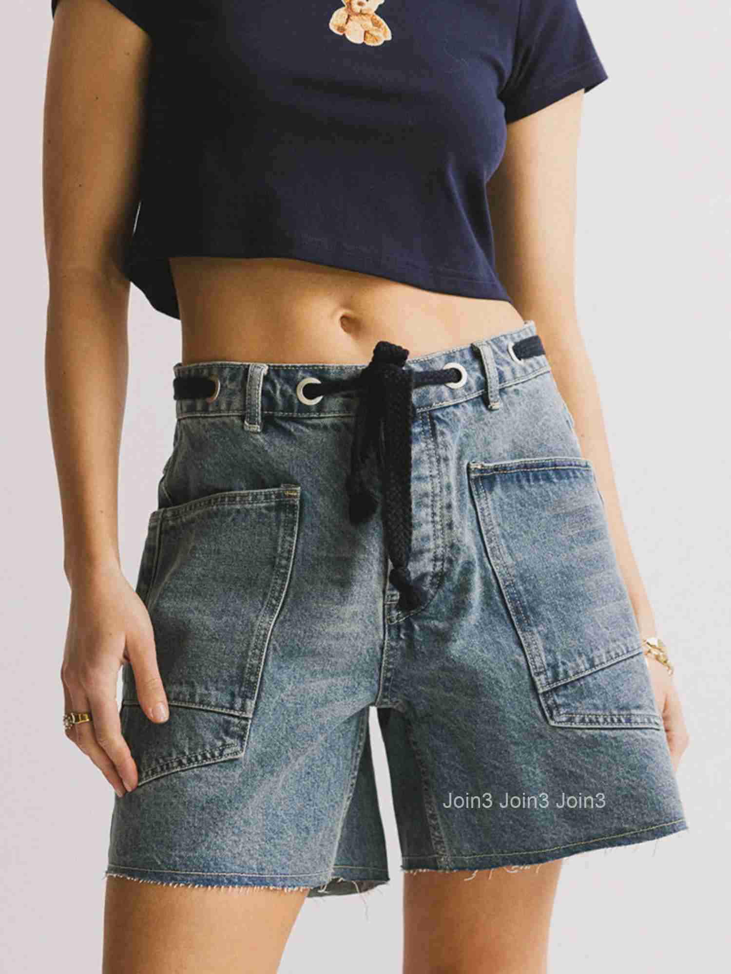 Womens Vintage High Waist Distressed Denim Shorts with Frayed Hem and Embroidered Pockets for Summer Beachwear