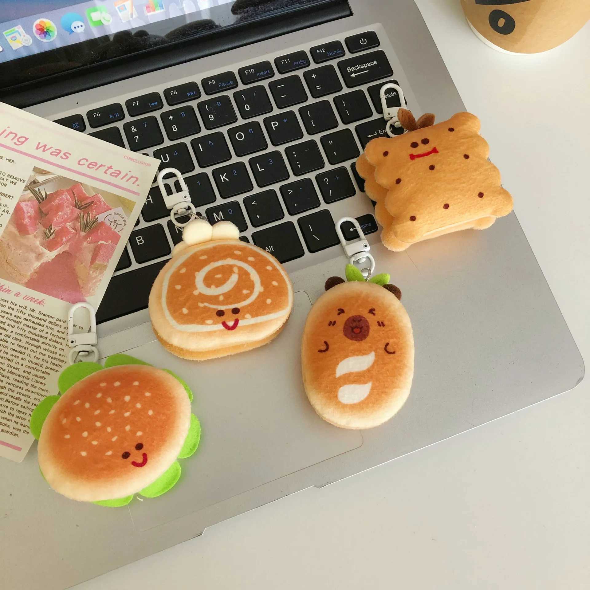Kawaii Pendant Sweater Style Chain Cute Hamburger Bread Keychain Plush Doll Bag Pendant Girl Doll Key Chain Pendant Funny Pendant XJ250607
