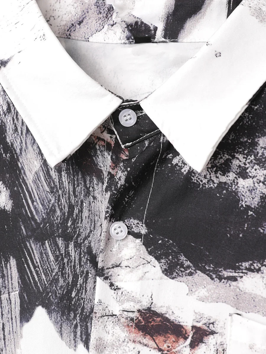 Oversized Loose Casual Tie Dye Printing Hawaiian Short Shirt for Men American Printing Summer Versatile Couple Men Streetwear 250606