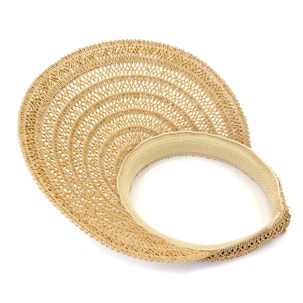 Empty Top Cap Spring Summer Korean Style Visor Straw Hat Outdoor Travel Beach Sun Protection Sunshade Big Brim Visor Cap 250603