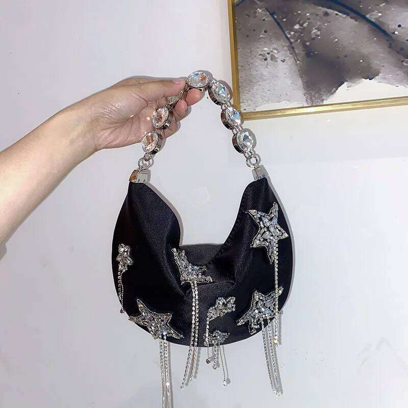 Elegant Star Fringe Rhinestone Shoulder Bag Stylish Quilted Crossbody Clutch Vintage Evening Party Wedding Dinner Bags