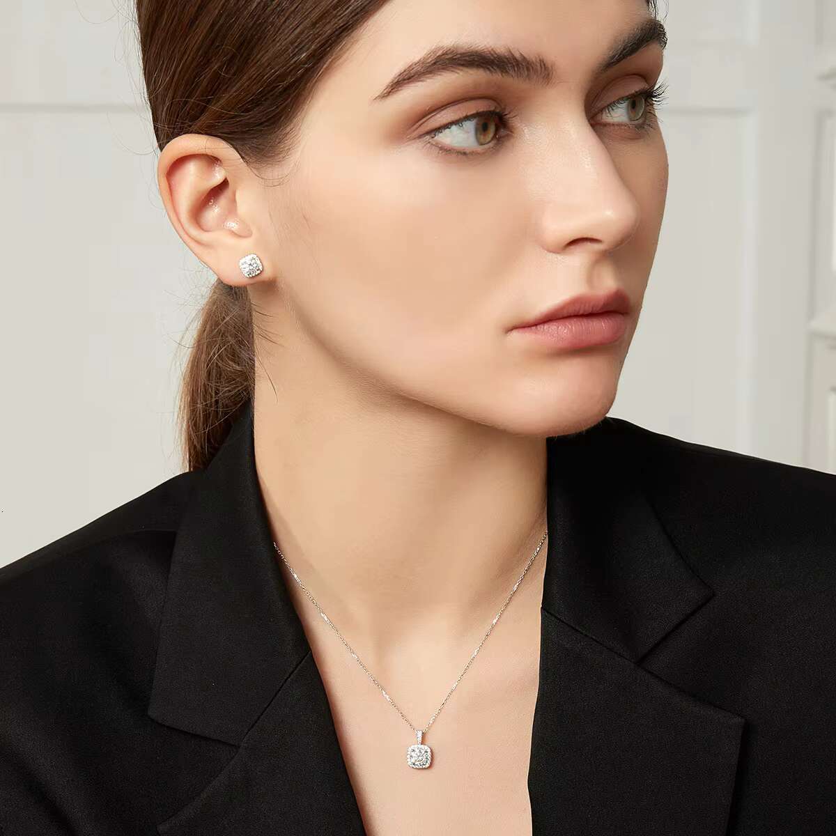 Fine Exquisite Jewelry Earrings Real 925 Sterling Silver Full Diamond Fat square Moissanite Stud Earrings