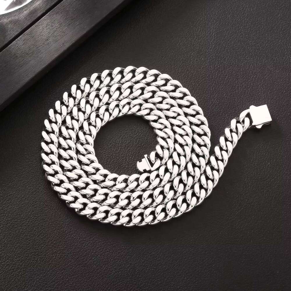 10mm Necklace Pure Sier Electroplated 316L Stainless Steel Matte HipHop Jewelry Unisex Miami Cuban Chain