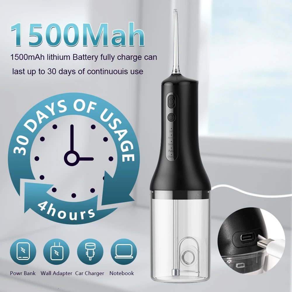 Sarmocare Dental Water Flosser Portable Oral Irrigator USB Rechargeable 4 Mode 300ml Teeth Cleaner Toothbrush Oral Hygiene Clean 250605