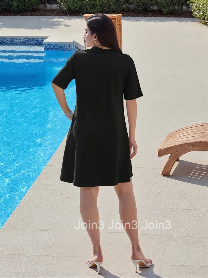 Elegant Plus Size Shirt Dress with Chic Knot Tie Detail and Flattering v Neckline Perfect for Spring and Summer Fashion