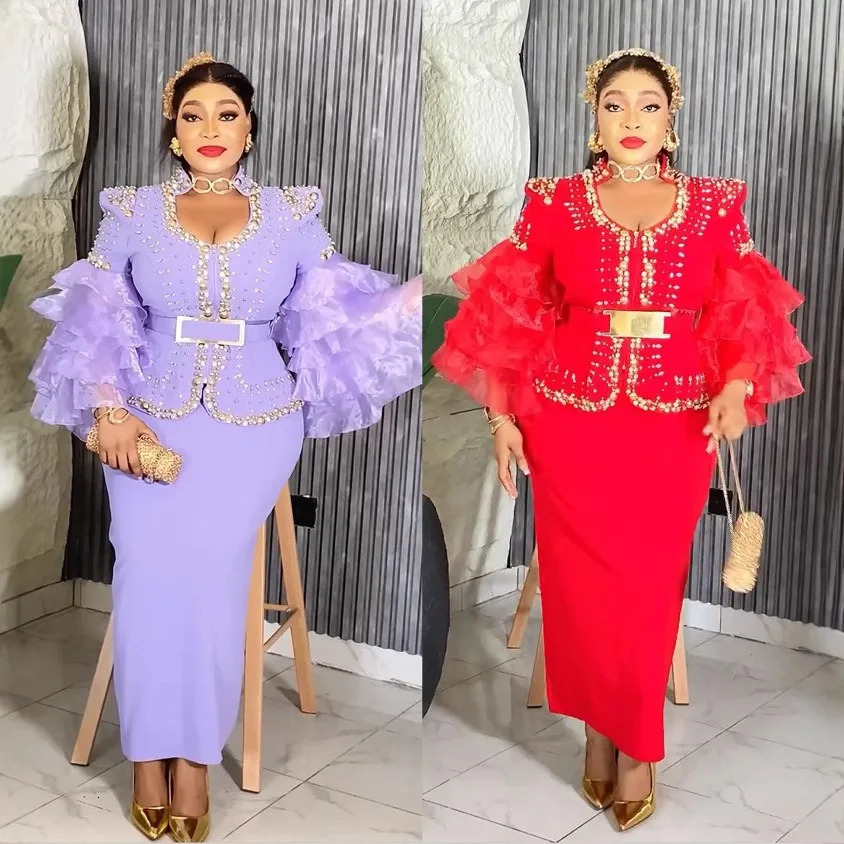 Sequin Plus Size African Party Dresses for Women Fashion Dashiki Ankara Wedding Evening Gown Elegant Christmas Muslim Maxi Dress 250603