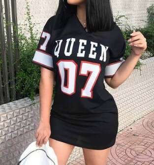 European and American Women's Fashion Casual Hip-hop 07 Letter Print Spring Summer Short Sleeve T-shirt Dress Women 2025 Elegant Versatile New Tr