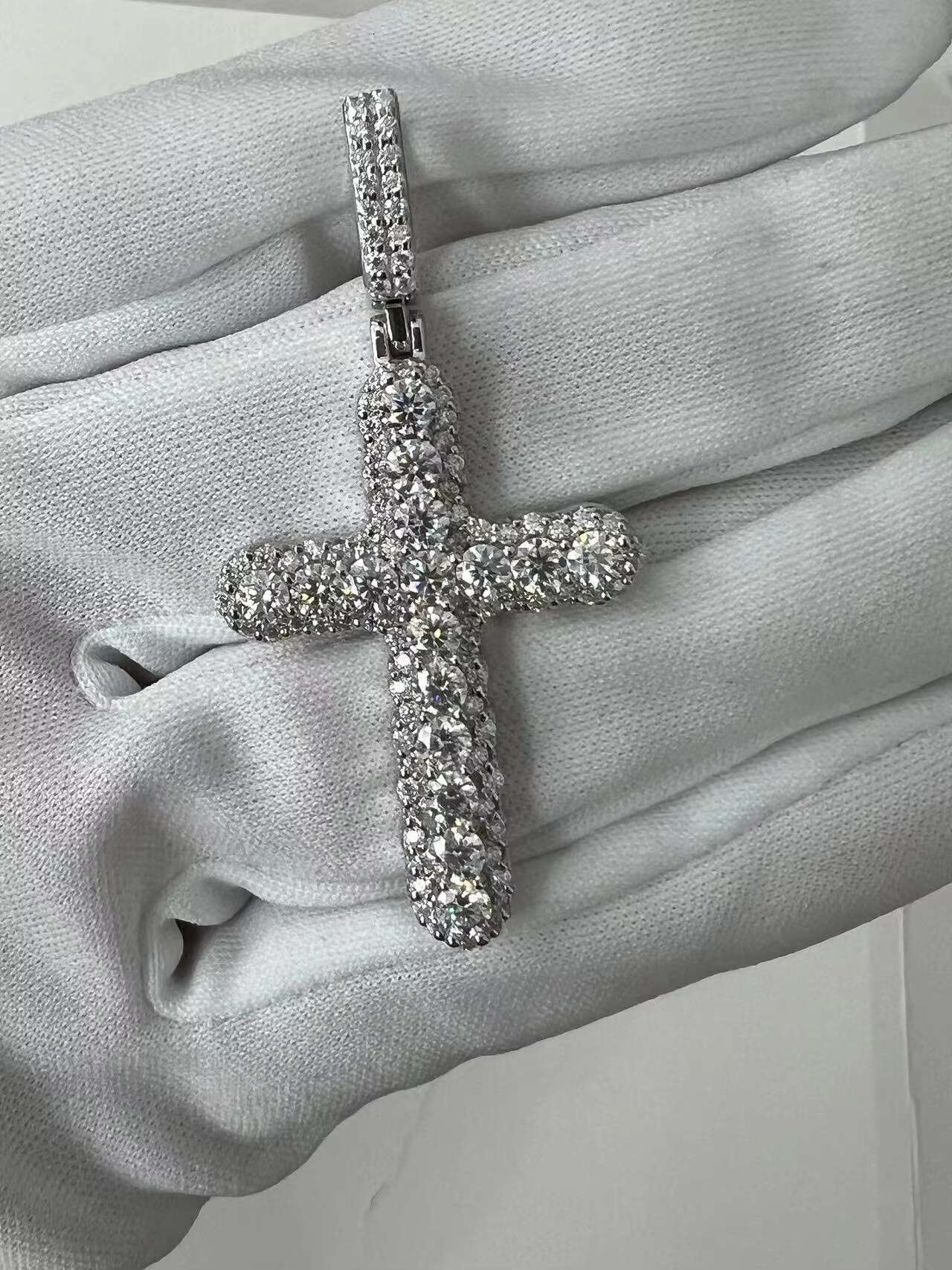 Wholesale Luxury VVS Moissanite Diamond Tennis Chain with Cross Necklace Silver Plated Jewelry Chain