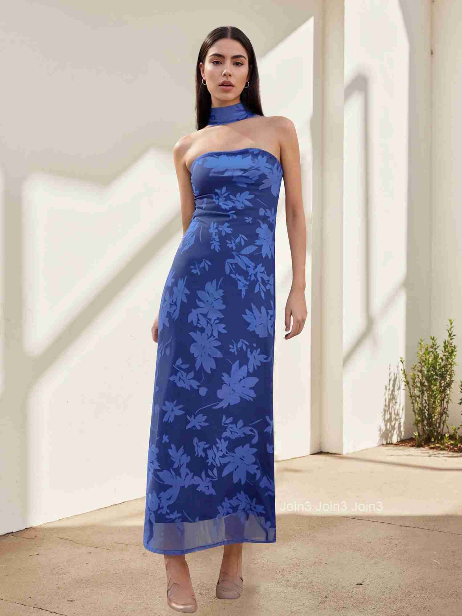 Elegant Maxi Dress with Lace Overlay and Off-shoulder Design Vintage Floral Print Boho Chic Summer Dress for Women