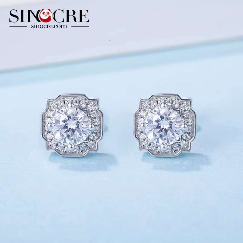 Square Shape Luxury Moissanite Diamond Stud Earrings Women Luxury Mossinate Earrings Wholesale Christmas Gift