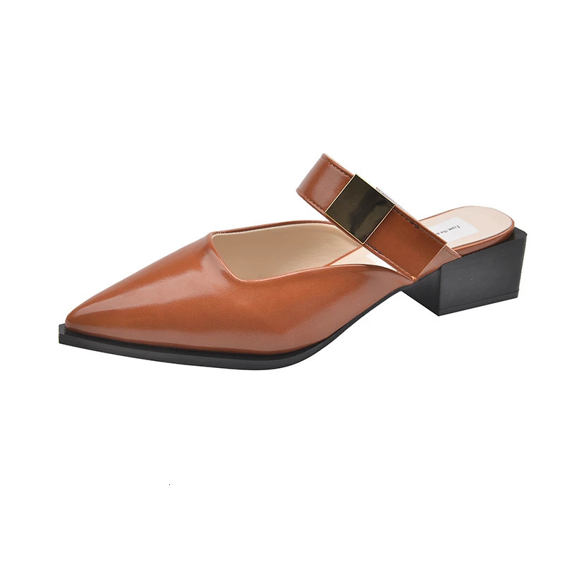 Evening Breeze Baotou Half Slippers French Low Heel Womens Shoes Summer Thick Heel Slippers 250603