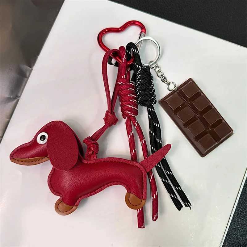 Vintage Maillard Color Cute Sausage Dog Bag Pendant Bow Bag Premium Accessories Hanging Rope XJ250607
