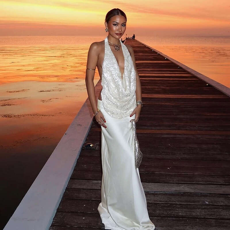 European American Style Spring and Summer Women's Solid Color Slim Fit Halter Neck Tank Top High Waist Bodycon Skirt 2025 New Casual Fashion Tren