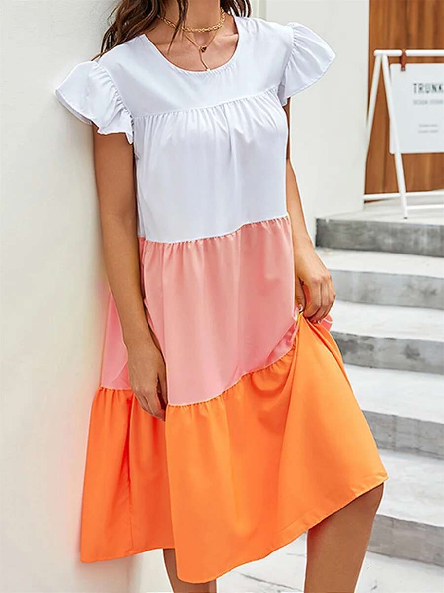 Womens Boho Style Floral Print Maxi Dress with V-neckline and Flowy Ruffle Sleeves Elegant Summer Beach Dress for Vacation or