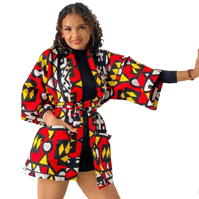African Dresses For Women Fashion Kimono Cardigan Coat Traditional Floral Print Rich Bazin Dresses Dashiki Party African Skirts 250603