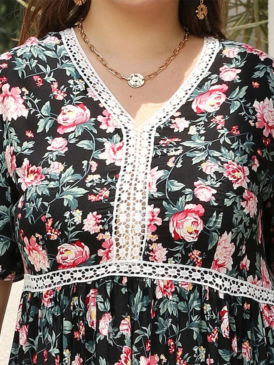 Women Plus Size Dress Boho Style Sleeveless Maxi Dress with Floral Print V-neckline for Summer Beach Holiday Casual Wear