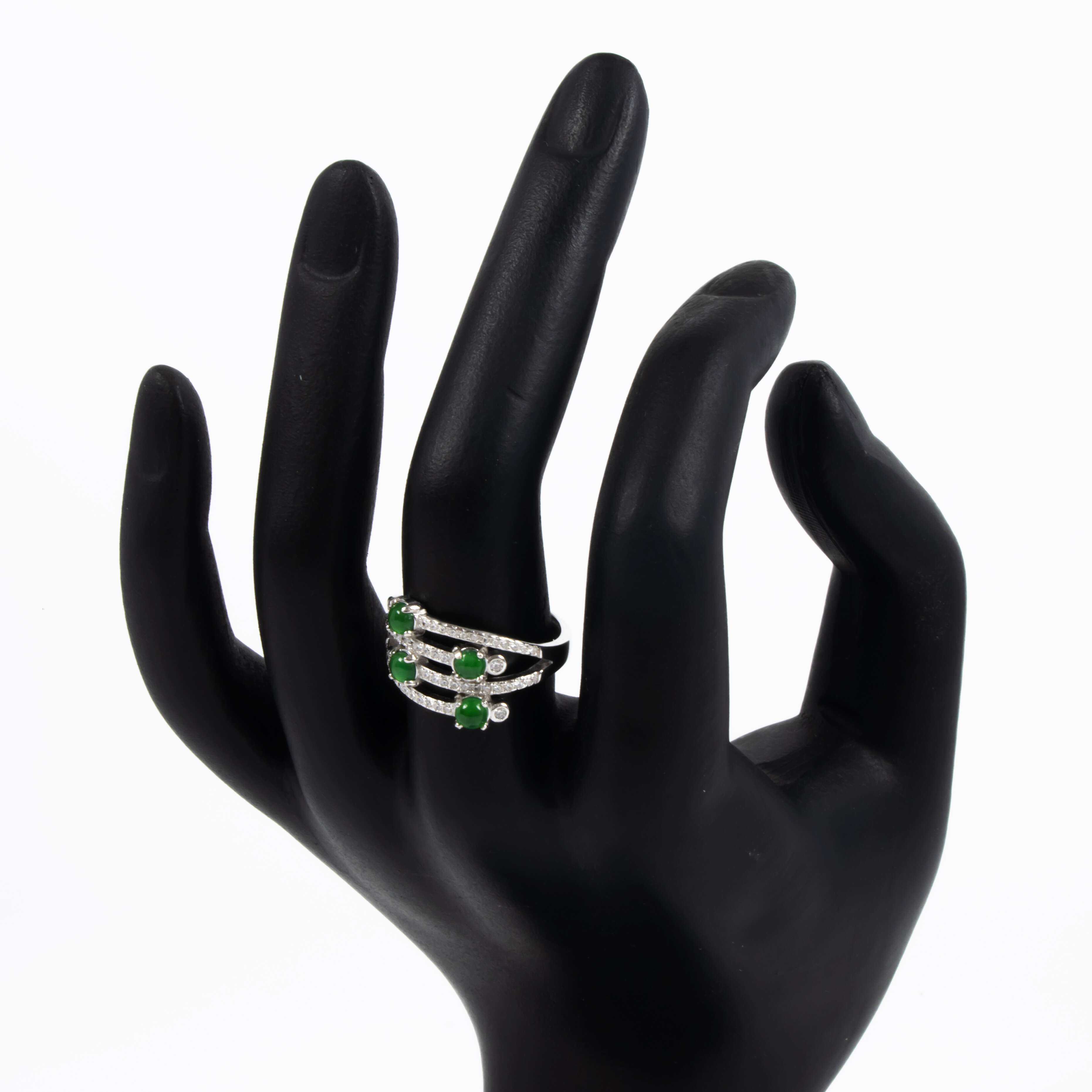 Wholesale Vintage 925 Sterling Silver Multiple Stones Ring Unisex Jewelry Natural Jade Inlay Fine Jewelry