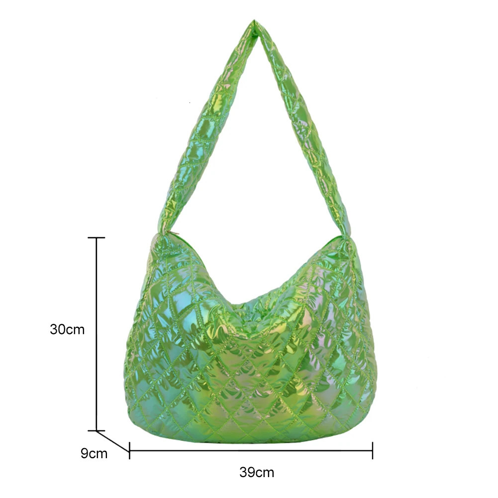 Autumn Winter Ladies Tote Handbags Large-capacity Cotton Padded Top-handle Bags Laser Multicolor Rhombus Winter Pattern Bag 250603