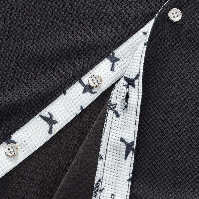 Mens Stylish Floral Print Short Sleeve Button-down Collared Shirt with Pocket Casual Summer Waffle Texture Top