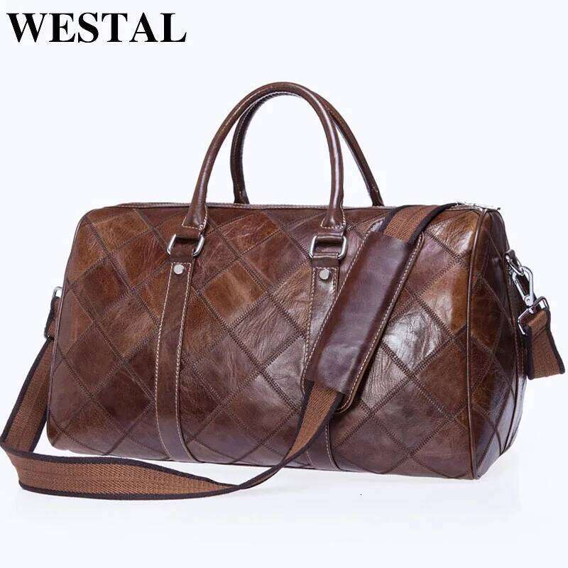 WESTAL Men's Hand Genuine Duffle Bags Leather Lage Travel Suitcases Handbags big/Weekend Bag