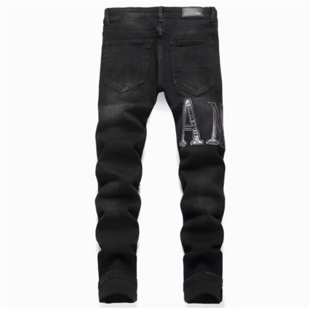 hot new free shipping designer Jeans Embroidered men jeans with knee hole zipper small leg pants large denim pants Durable