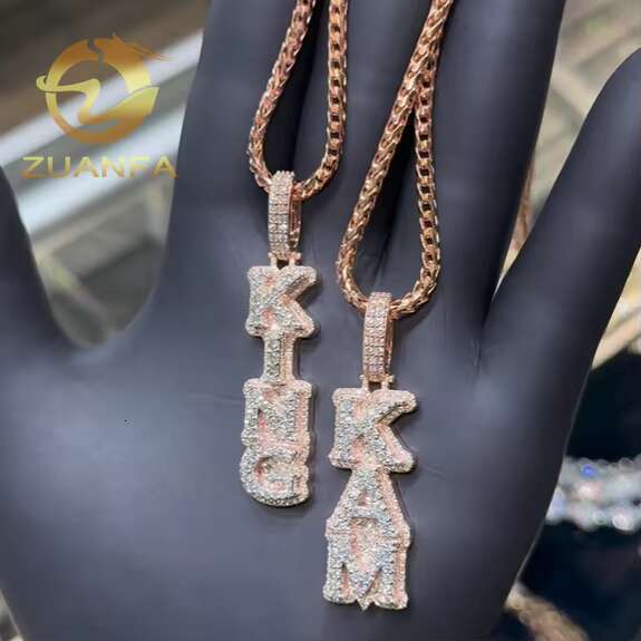 Iced Out Jewelry Moissanite Letter Pendant Vertical 925 Silver 2 Layer Lab Diamond Pendant Custom Pendant