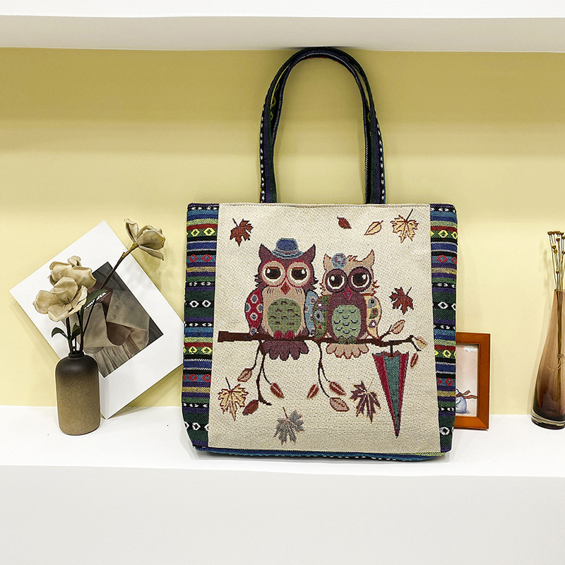 Free Shipping 2025 New Designer Bag Cross-border Large Capacity Women's Handbag Retro Ethnic Style Double-sided Printed Canvas Shoulder Bag Luxur