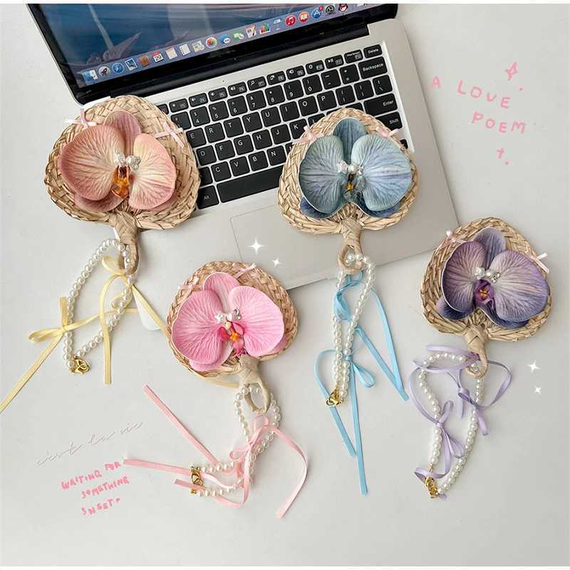 Creative Handmade Mini Cattail Leaf Fan Bag Charm Japanese Girl Pearl Bow Bag Accessories Suitable For Bags Phones Key Chains XJ250607