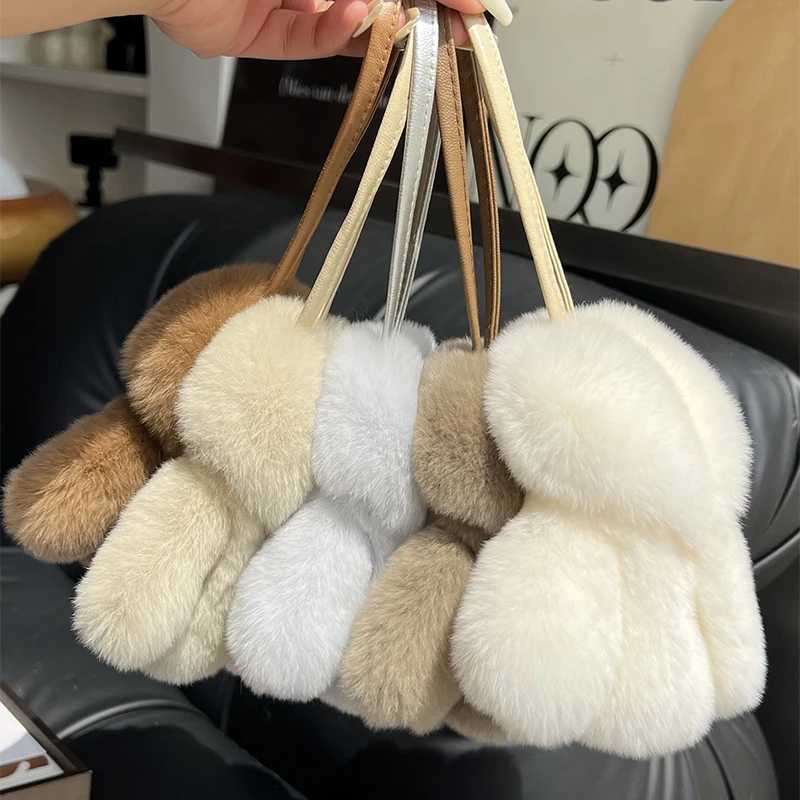 Rex Rabbit Fur Keychain Small Clothes Modeling Keychain Fur Pendant Key Chain Fluffy Keyring Gift For Women Bag Charms Z250607