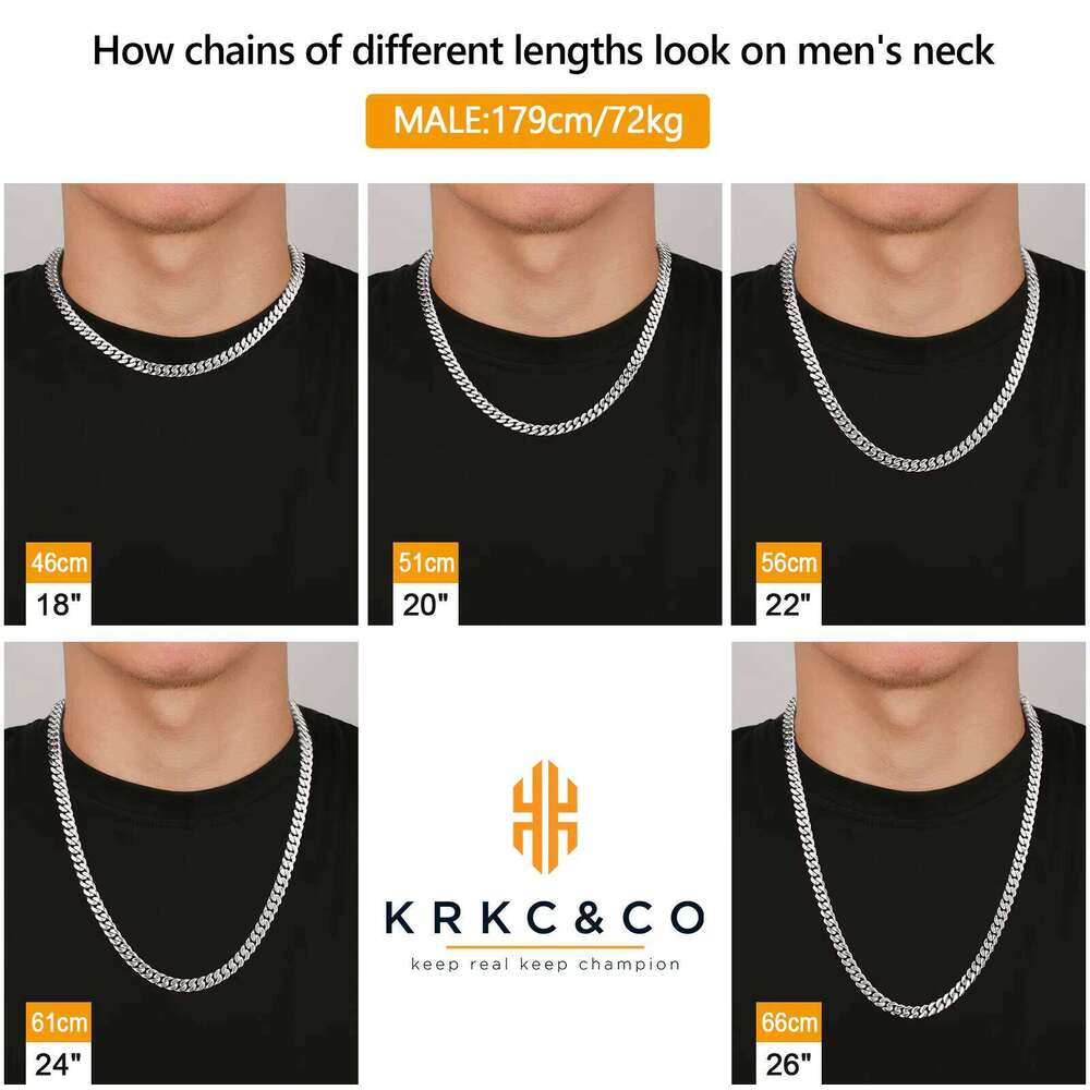 8/10mm Link Unisex Jewelry Gift 316L Stainless Steel and Sterling Sier Filled Miami Cuban Chain Hip Hop Necklace