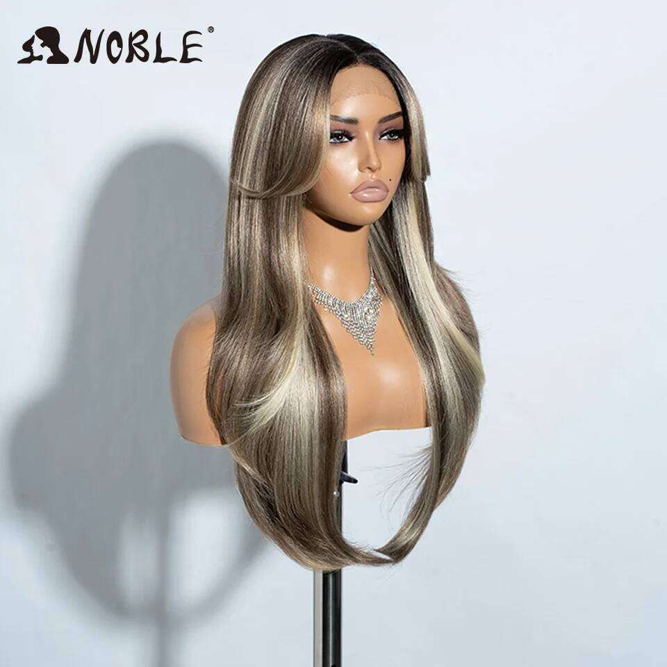 NAMM Noble Synthetic Front 26" Straight Ombre lace Cosplay Part Blonde Wigs For Women synthetic Lace Wig