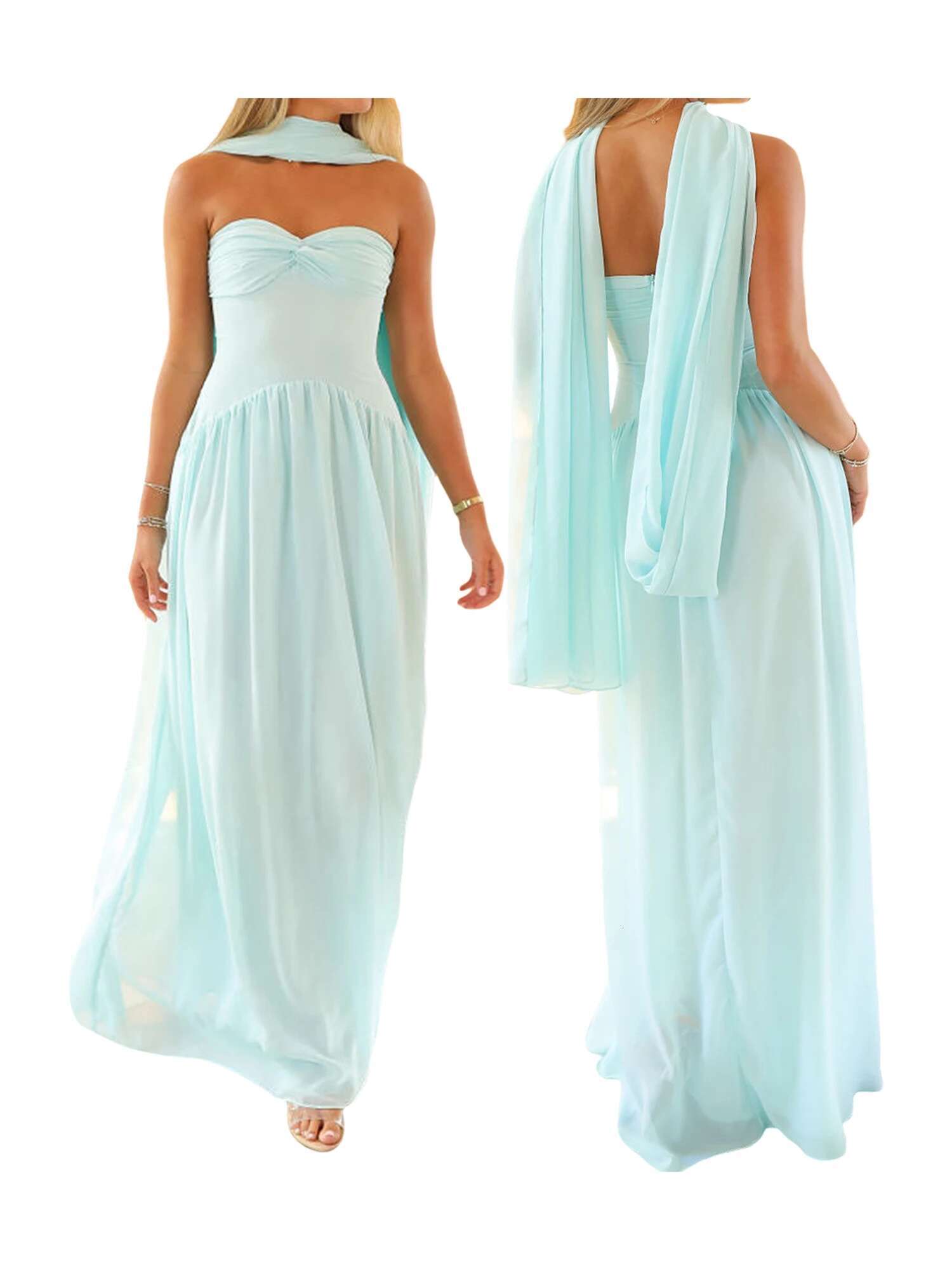 Elegant Maxi Dress with Off-shoulder Design and Matching Belt for Womens Summer Fashion Statement