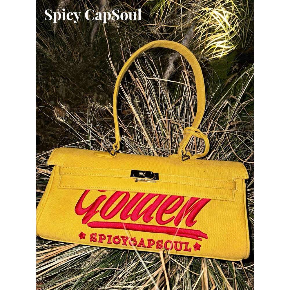 Prank SpicyCapSoul Chi Jinwu Niche oz Denim Canvas Heavy Embroidery Kelly Bag