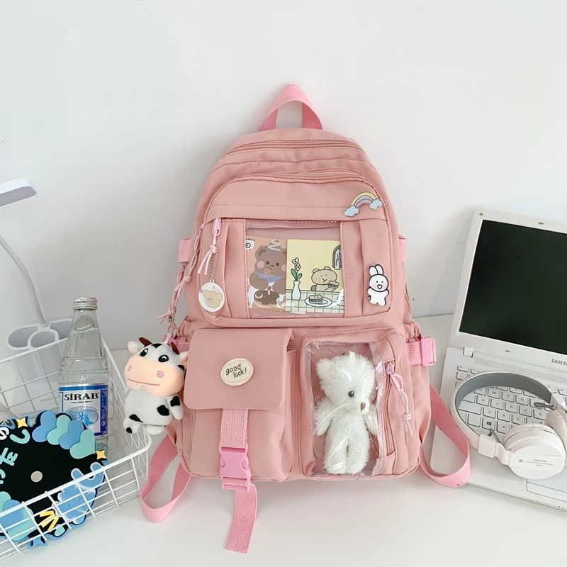 Cute Nylon Backpack for Girls Schoolgirls and Ladies MultiPocket Student School Bag 250605