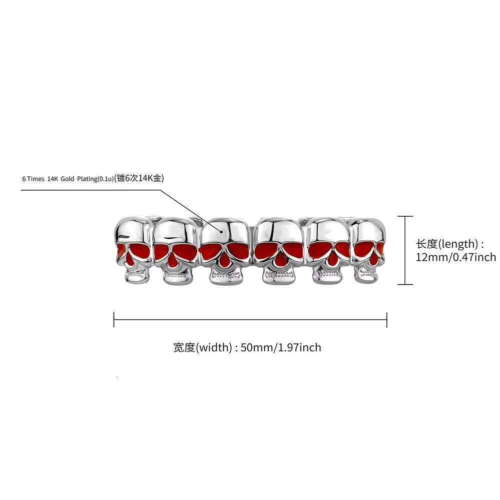 Factory Stock Wholesale Halloween Braces Jewelry Silver Gold Metal Color Plating Iced Out Brass Red Eye Skull Hip Hop Grillz