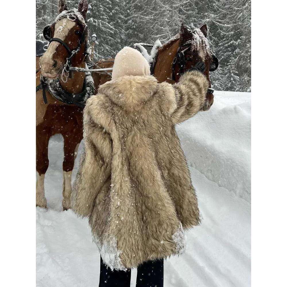 Winter Fluffy Faux Fur Thicken Long Sleeve Jacket Elegant Lapel Thick Warm Loose Cardigan Coats Autumn Chic Lady Outerwear