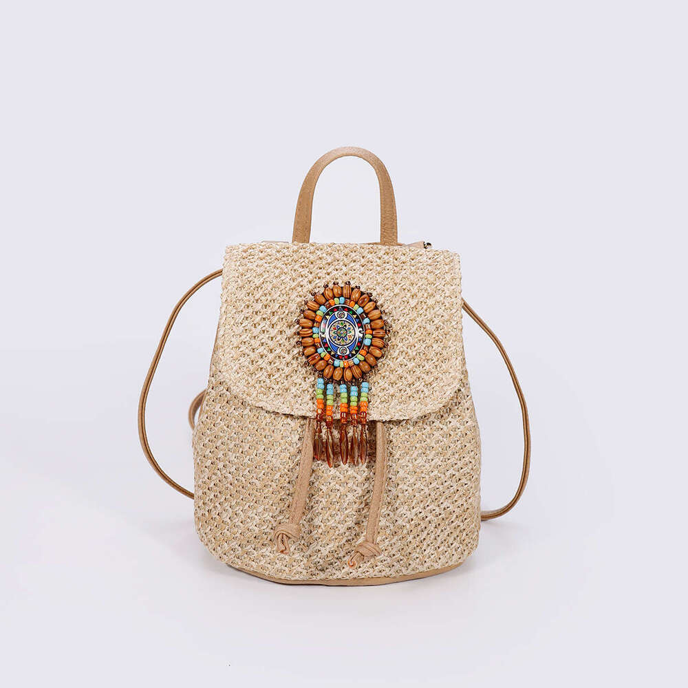 Straw Backpack New High-End Bucket Niche Design Woven Double Shoulder Bag
