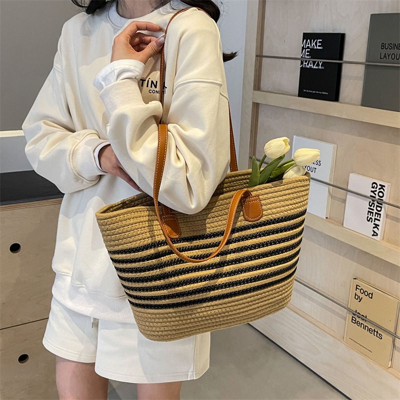 designer Large Capacity Woven Cotton Rope Bag for Women 2025 New Summer Shoulder Tote Bag Beach Vacation Underar