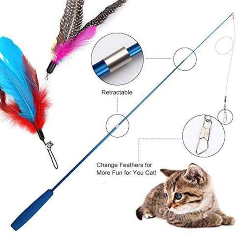 Cat Wands Three-section Telescopic Fishing Pole Wand Kitten Funny Catcher Rod Interactive Stick Teaser Toys