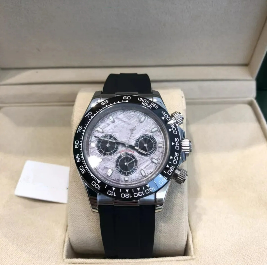 With original box Men's Automatic Watch 40mm Rubber grey Strap Stainless Steel Case Three Eyes Sapphire Waterproof Watches Luxusuhr montre de luxe