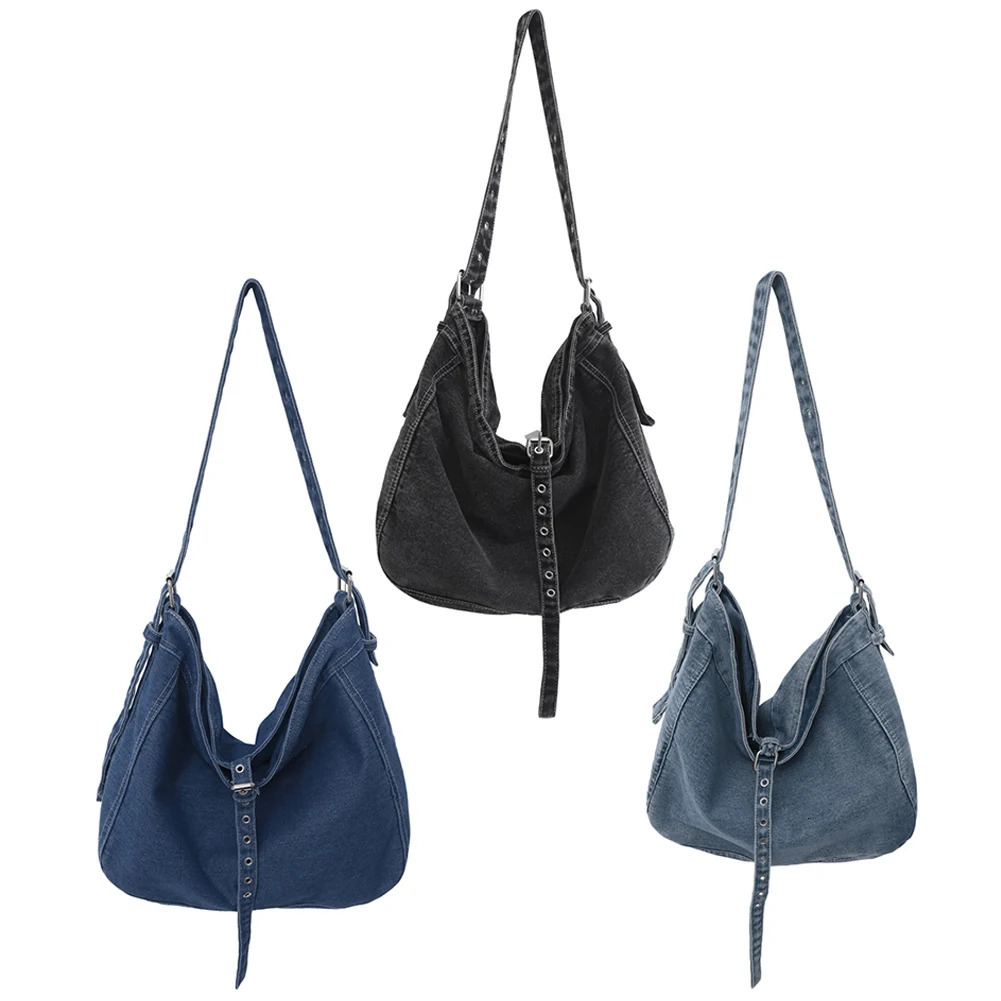 Denim Tote Bag Retro Trendy Crossbody Bag Large Capacity Fashion Handbag with Adjustable Strap Casual Shoulder Purse for Women 250606