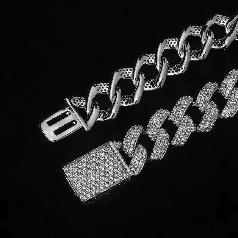 14mm Brass Hip Hop Zircon Link Corrosion-Resistant Comfortable Modern Sier Cuban Chain Bracelet Moissanite Main