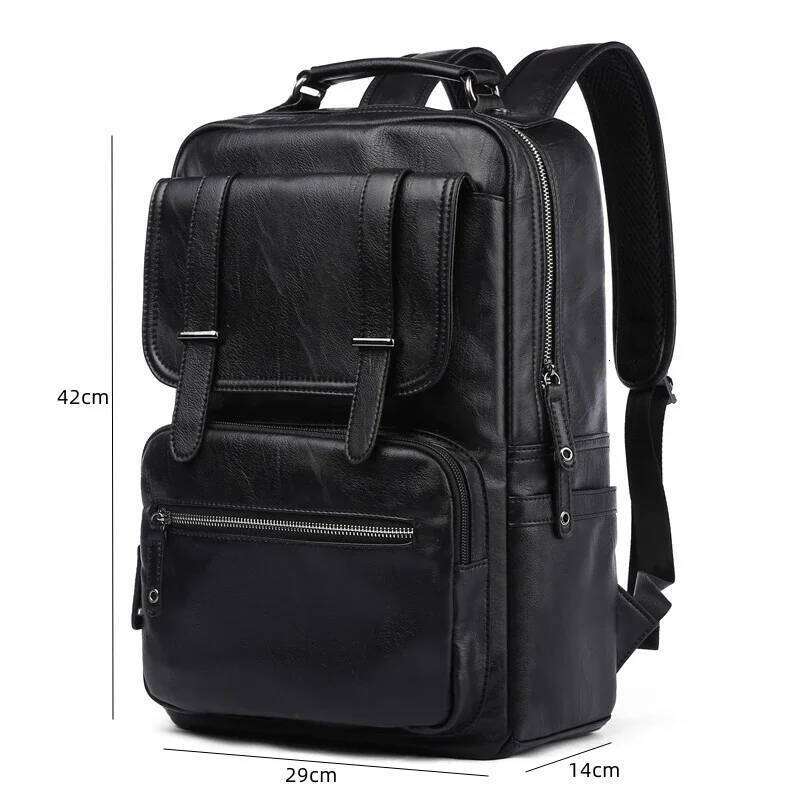 Simple Fashion Men's Soft Pu Leather Backpack Men Large Capacity 14Inch Laptop Bag Students Schoolbags Travel Back Pack