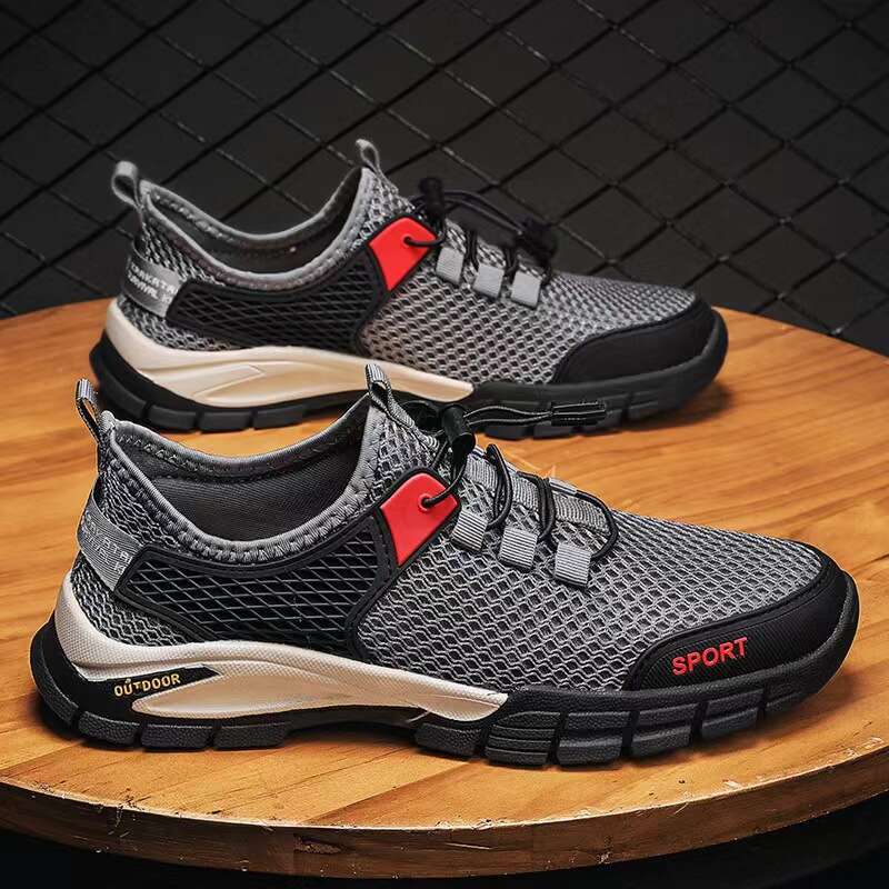 Summer New Large Size Mesh Breathable Sneakers Men's Hollow Out Hole Outdoor Sports Hiking Shoes