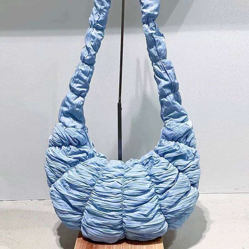 Hot Selling Korean Casual Half Moon Bags For Women Designer Handbag And Purses New In Polyester Embroidery Ruched Cloth Shoulder