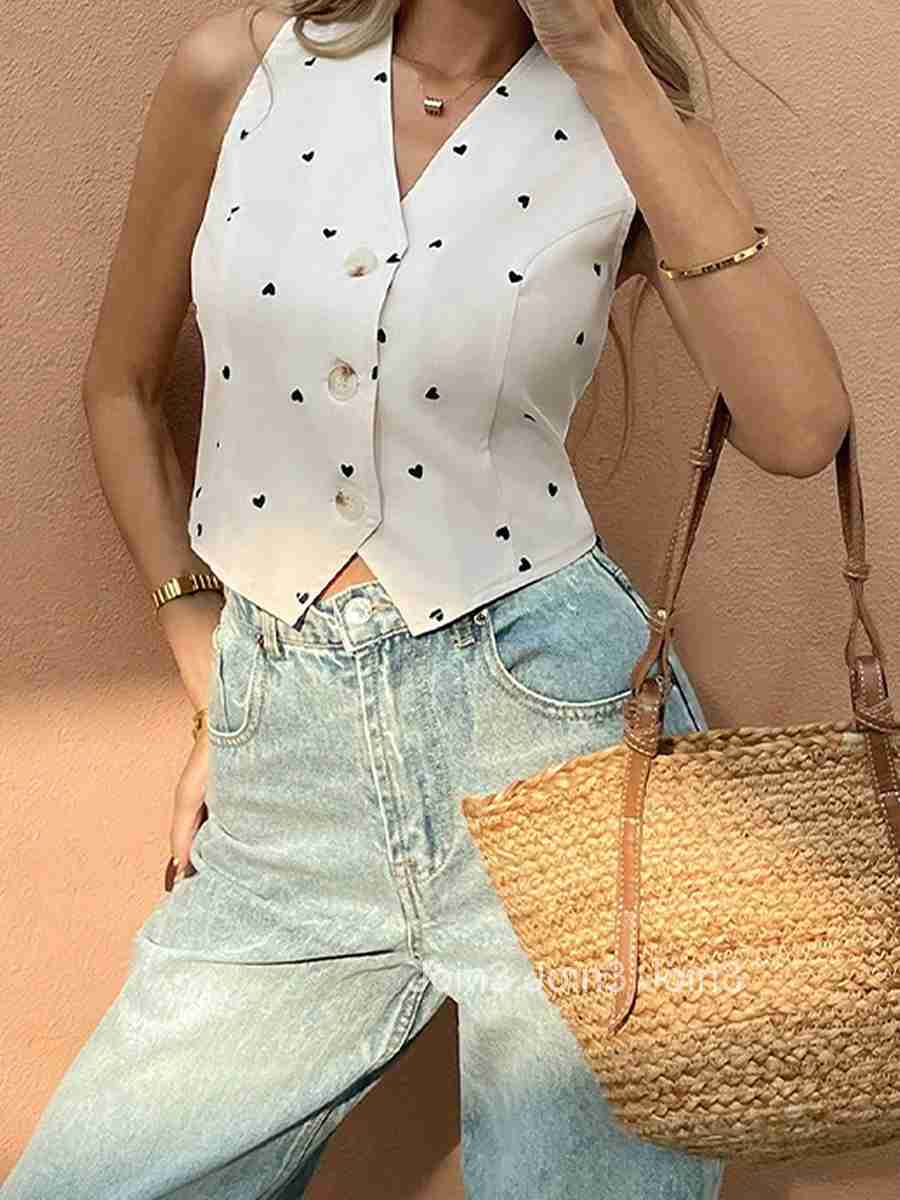 Womens Floral Print Sleeveless v Neck Blouse Casual Button Down Tank Tops Fit Vest Shirts Summer Fashion