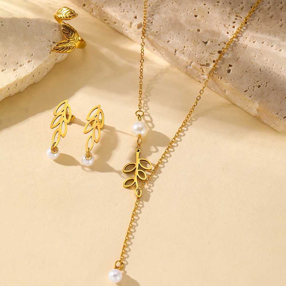 Stainless Steel Jewelry Set Pearl Earrings Pearl Necklace Adjustable Size Ring Jewelry Set For Women New Style Jewelry Z250607